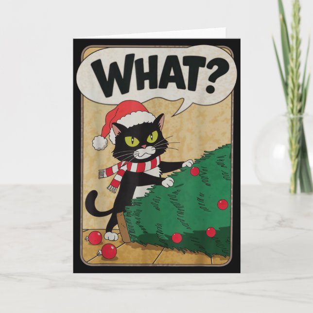 Cartão Funny Christmas Cat Christmas Tree Meowy Christmas (Frente)