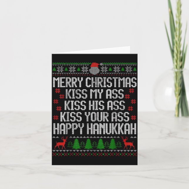 Cartão Funny Christmas Kiss My Happy Hanukkah Humor  (Frente)