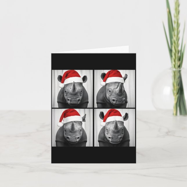Cartão Funny Christmas Rhinoceros Santa Photo Booth Safar (Frente)