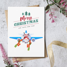 Cartão Funny Christmas Santa on Airplane and Photo 