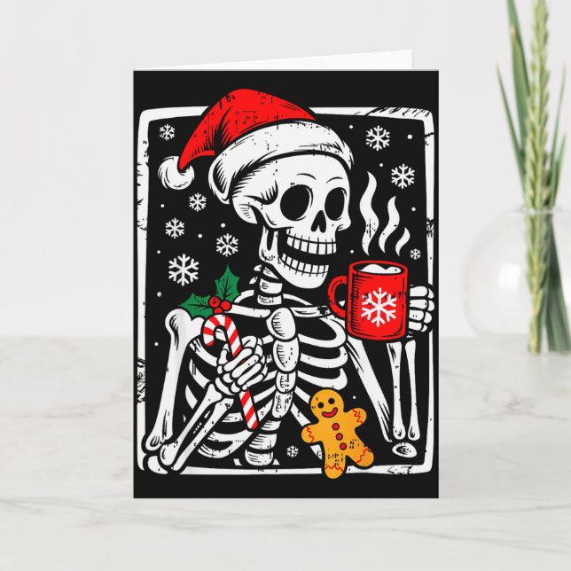 Cartão Funny Christmas Skeleton Hot Chocolate Xmas Men Wo (Frente)