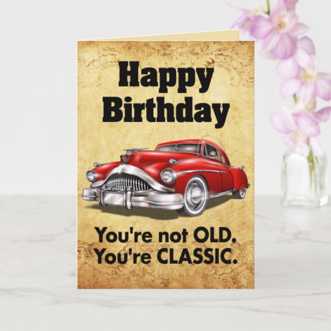 Cartão Funny classic car birthday wish card (Orquídea)