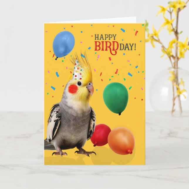 Cartão Funny Cockatiel Parrot Birthday Humor (Flor Amarela)