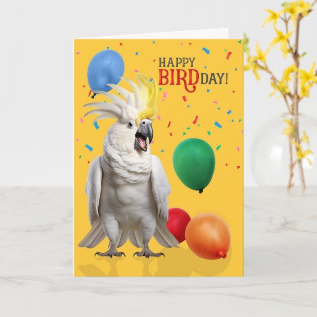 Cartão Funny Cockatoo Parrot Birthday Humor (Flor Amarela)
