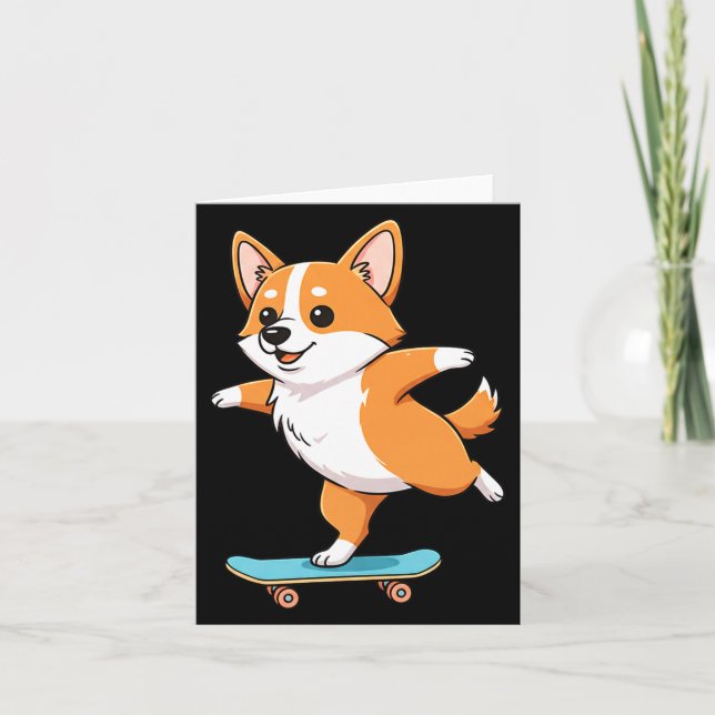Cartão Funny Corgi Skater Skateboard Ballerina Mom Dad Ki (Frente)