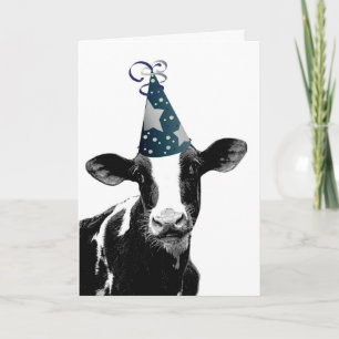Cartão Funny Cow in Party Hat wants to Celebrate