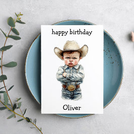 Cartão Funny Cowboy Baby Birthday Card
