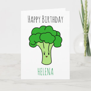 Cartão Funny Cute Green Broccoli Vegan Birthday