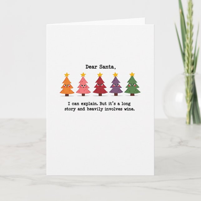 Cartão Funny Dear Santa Wine Card Colorful Trees Naughty  (Frente)