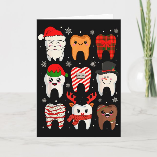 Cartão Funny Dental Christmas Teeth Cute Xmas Dentist Squ (Frente)