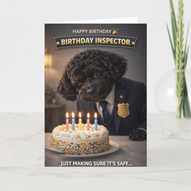 Cartão Funny Dog Birthday Card Cake Inspector Cockapoo (Frente)