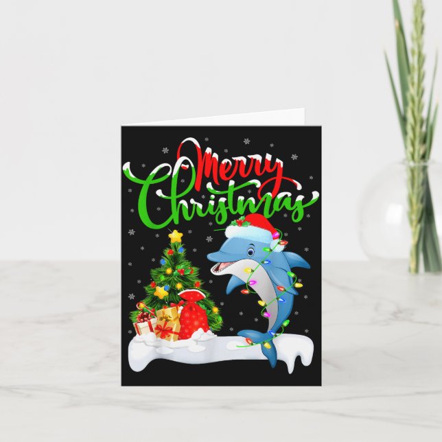 Cartão Funny Dolphin Fish Lover Xmas Lighting Dolphin Chr (Frente)