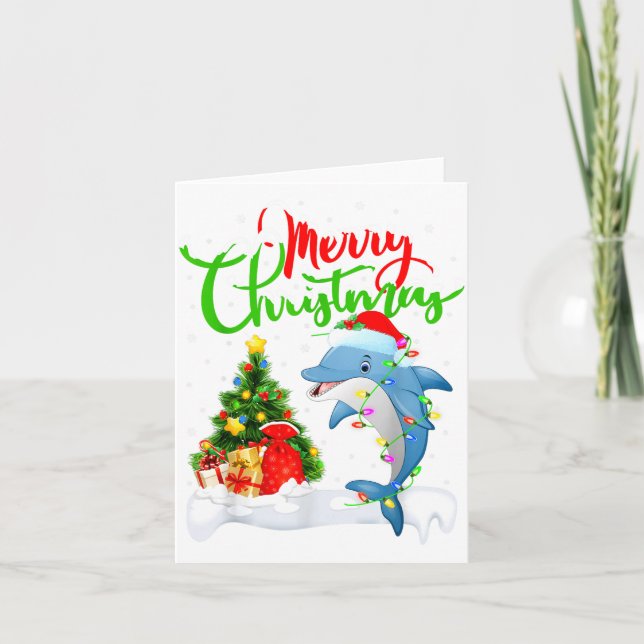 Cartão Funny Dolphin Fish Lover Xmas Lighting Dolphin Chr (Frente)