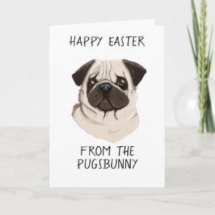 Cartão funny easter cards cute dog pug bunny egg basket