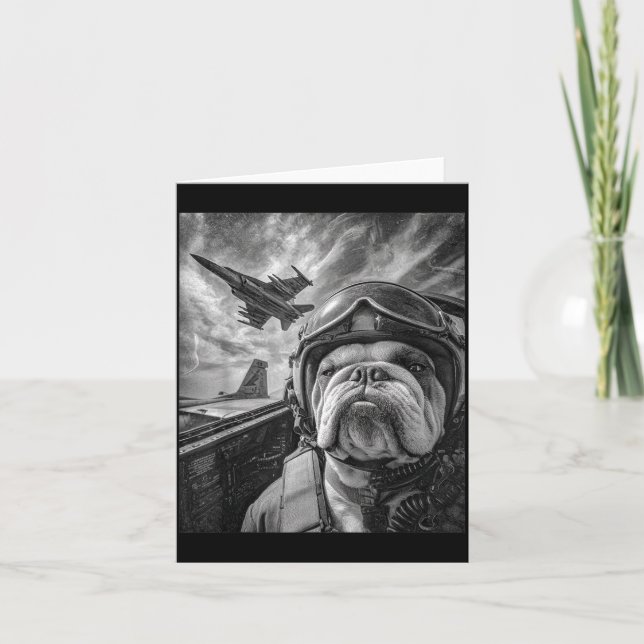 Cartão Funny English Bulldog Selfie Fighter Jet Lot Aviat (Frente)