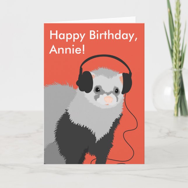 Cartão Funny Ferret Music Lover Birthday (Frente)