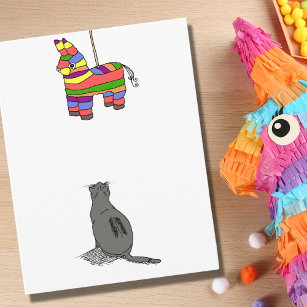 Cartão Funny Fiesta Cat Watching Piñata Birthday