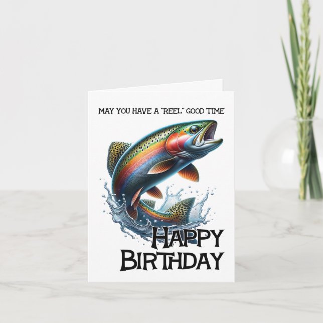 Cartão Funny Fisherman Birthday Card with Trout (Frente)