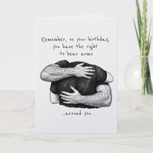 Cartão Funny Gay Bear Arms Pun Couple Birthday Card (Frente)