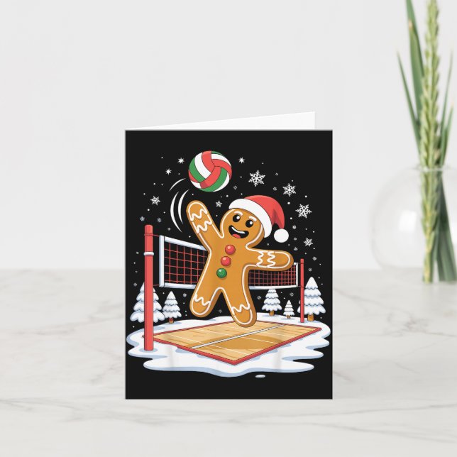 Cartão Funny Gingerbread Volleyball Player Christmas  (Frente)
