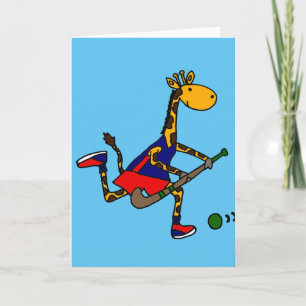 Cartão Funny Giraffe Playing Field Hockey