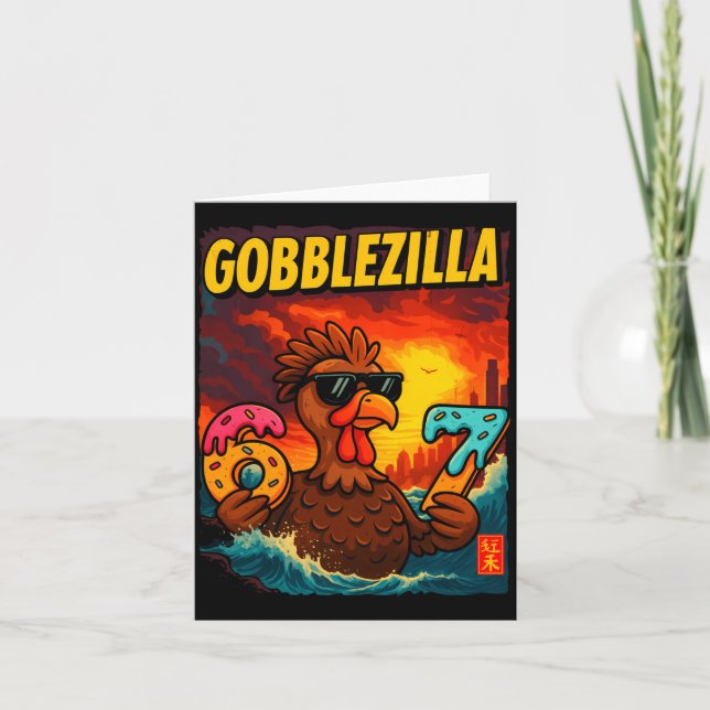 Cartão Funny Gobblezilla Meme Thanksgiving And 6-7 Christ (Frente)