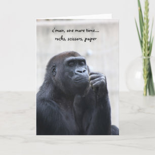 Cartão Funny Gorilla Birthday, rocks scissors paper
