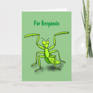 Cartão Funny green praying mantis cartoon illustration