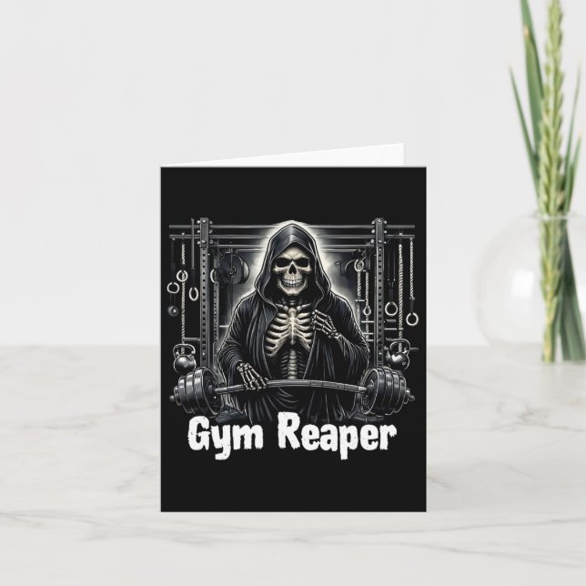 Cartão Funny Gym Reaper Workout Bodybuilding (Frente)