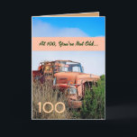 Cartão FUNNY Happy 100º Aniversário Vintage Orange Truck<br><div class="desc">Este cartão com seu caminhão antigo em um campo é uma maneira divertida de desejar a uma cara muito especial um feliz aniversário. Todo o texto é personalizável.Um cartão divertido e único! Para ver mais dos meus cartões de aniversário, digite o ano que quiser e digite ou corte e cole...</div>