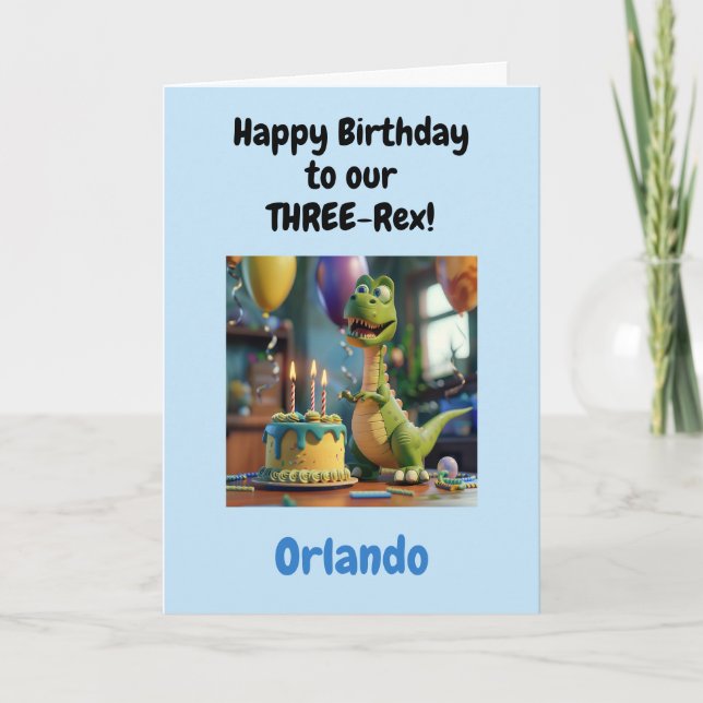 Cartão Funny Happy 3rd Birthday Boy, Dino, Personalized  (Frente)