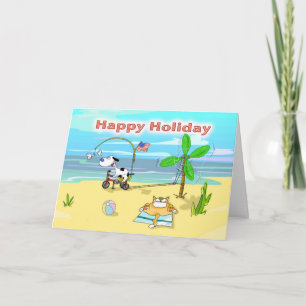 Cartão Funny happy holiday labor day card, Fat Cat and Du