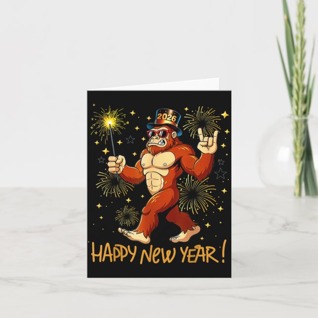 Cartão Funny Happy New Year 2026 Bigfoot Lovers New Years (Frente)