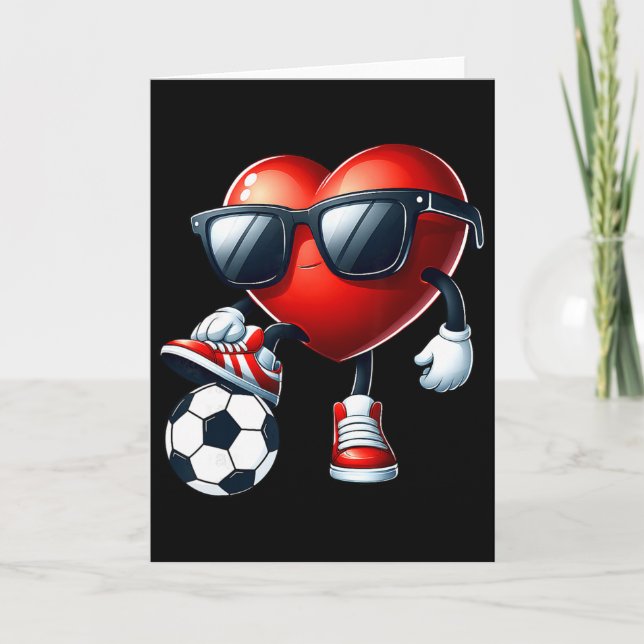 Cartão Funny Heart Playing Soccer Valentines Day Mens Boy (Frente)