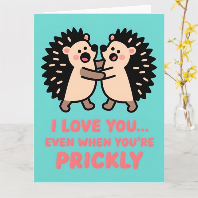 Cartão Funny Hedgehog Valentine Humor Greeting Card (Flor Amarela)