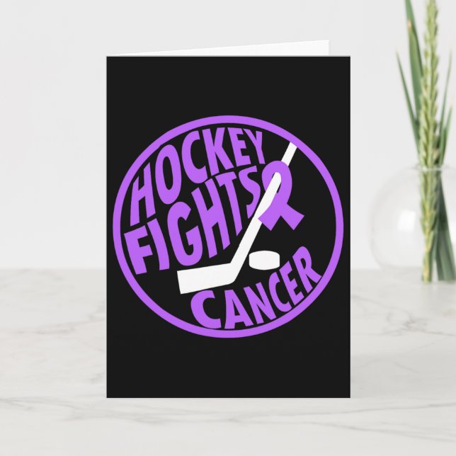Cartão Funny Hockey Fights Cancer Purple Ribbon Gift  (Frente)