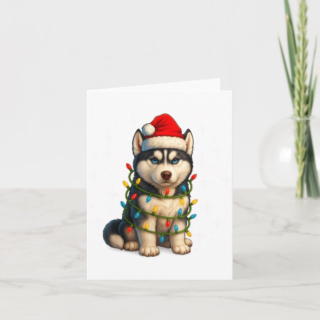 Cartão Funny Husky Dog Christmas Pj Pajama Men Women Pjs  (Frente)