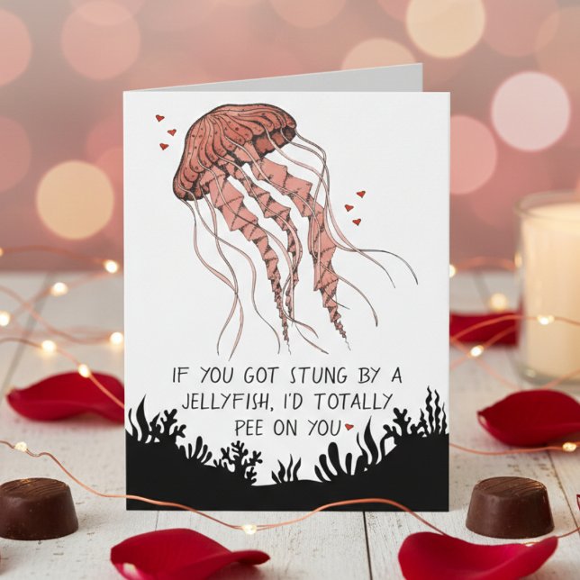 Cartão Funny Jellyfish Valentine's Day (Funny Jellyfish Valentines Day Card for Couple. Perfect for Boyfriend, Girlfriend, Wife or Husband)