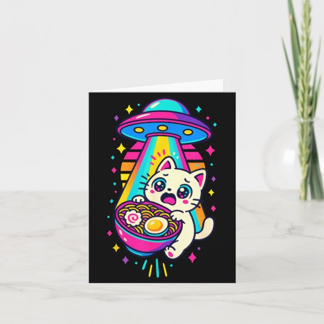 Cartão Funny Kawaii Cat Ramen Ufo Japanese Anime Women Gi (Frente)