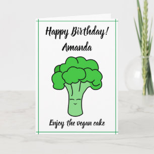 Cartão Funny Kawaii White Vegan Broccoli Aniversário