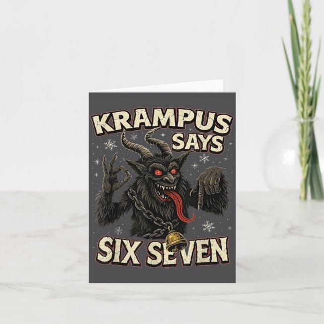 Cartão Funny Krampus Says Six Seven 6 7 Meme Christmas Ho (Frente)