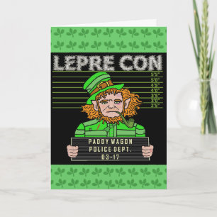 Cartão Funny Leprechaun Leprecon Mugshot