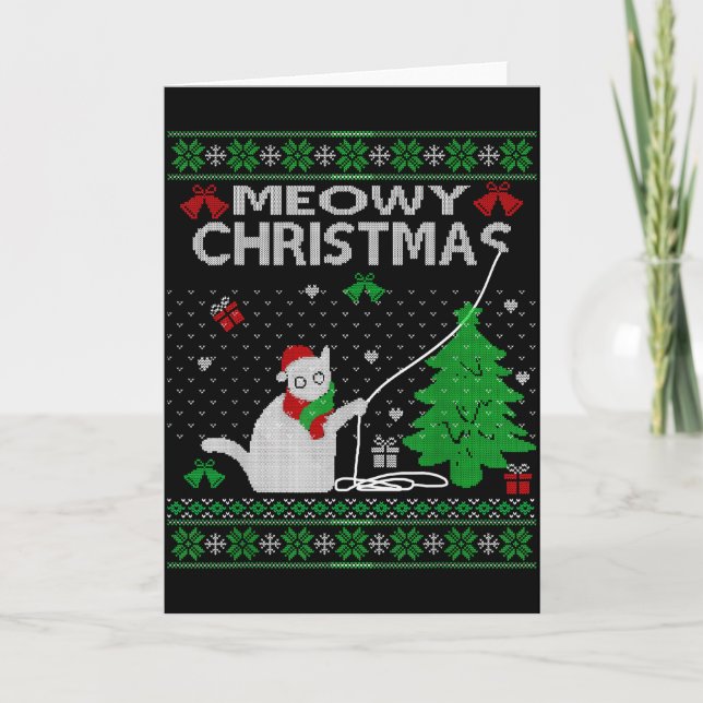 Cartão Funny Meowy Christmas Cats Xmas Cute Cat Lover Ugl (Frente)
