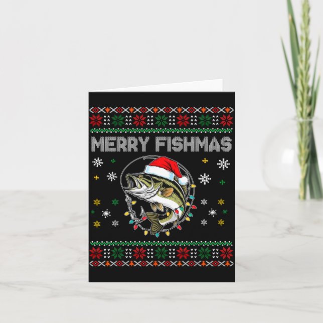 Cartão Funny Merry Fishmas B Fishing Christmas Ugly Sweat (Frente)