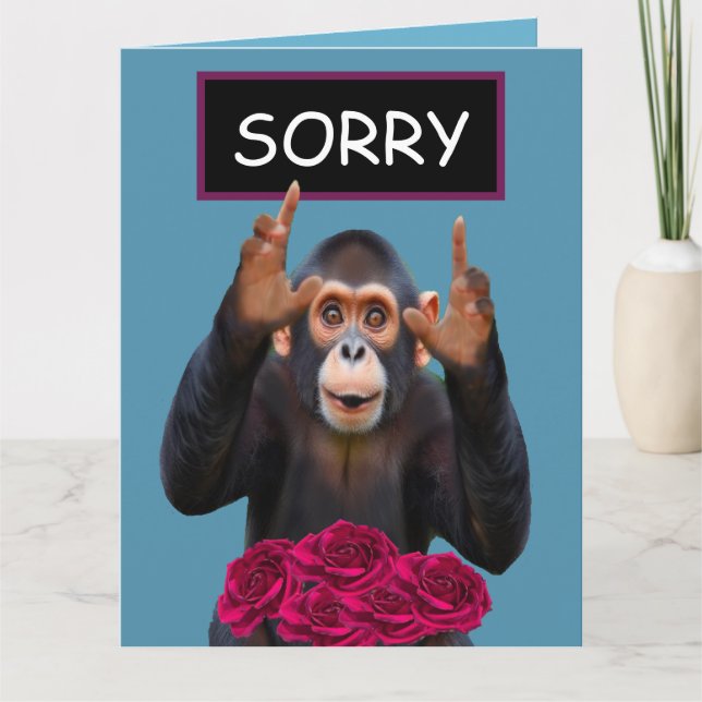 Cartão Funny Monkey & Roses Apology  (Frente)