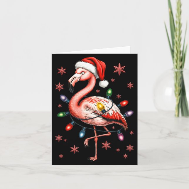 Cartão Funny Nk Flamingo Christmas Tree Lights Xmas Snowf (Frente)