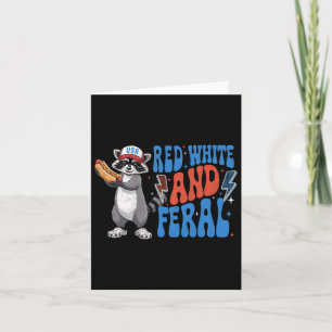Cartão Funny Patriótica Raccoon Vermelho Branco E Feral 4