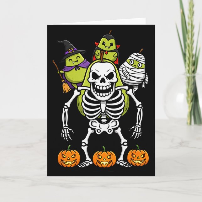 Cartão Funny Pear Skeleton Mummy Witch Halloween Kids Men (Frente)