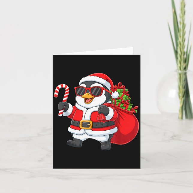 Cartão Funny Penguin Christmas Santa Outfit Xmas Boys Gir (Frente)