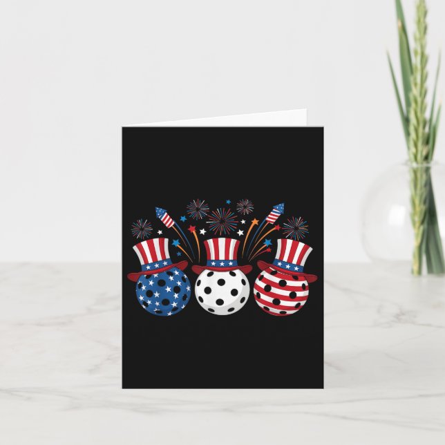 Cartão Funny Pickleball Fireworks Americano Flag 4º O (Frente)